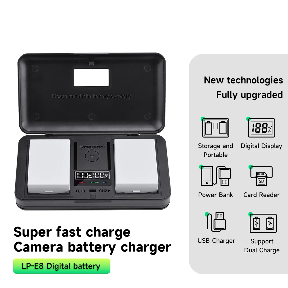 PALO LP-E8 LP E8 LPE8 Battery With Storage Box LCD Dual Charger for Canon EOS 550D 600D 650D 700D x7i x6i x5 x4 T2i T3i