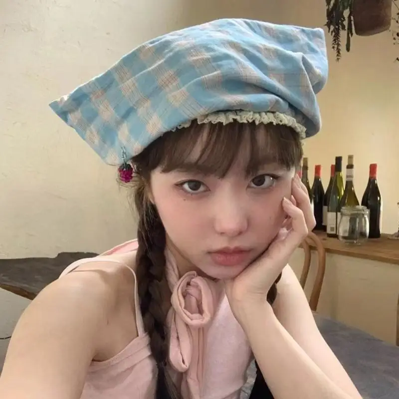 

39BB Ear Hat for Woman Breathable Lace Trim Hat with Bowknot Decals Ear Hat Adult Teens Spring Ear Hat