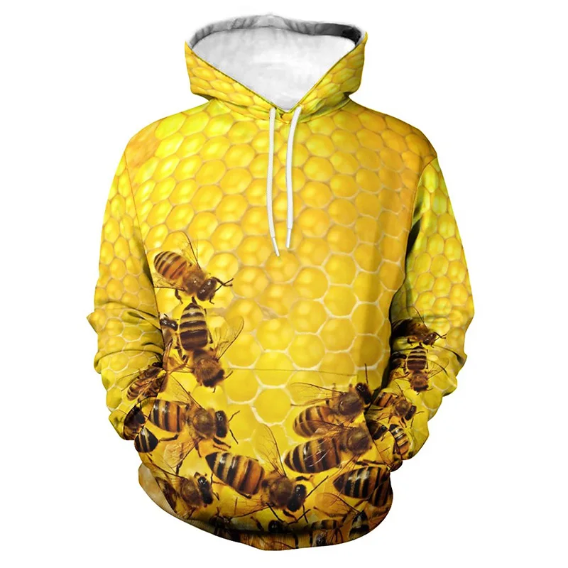 Honeycomb Bee Graphic Hoodie for Men Tops Pop 3D Insect Bees Printed New in Hoodies Women Clothing Harajuku Fashion Pullover