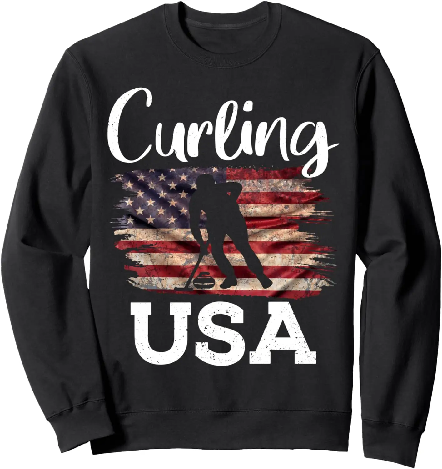 Curling USA Curler Winter Sports American Flag Tee Sweatshirt