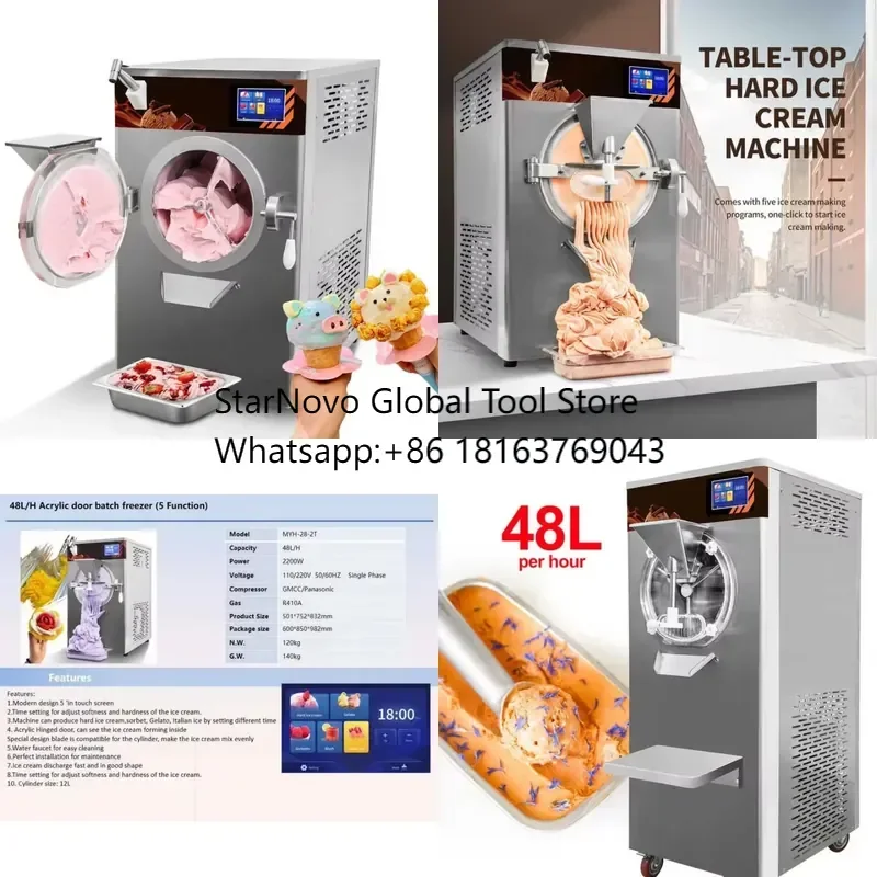 2026 Hot！ 48L/H Hard Ice Creme Machine Commercial Automatic Ice Cream Cone Machine Italian Gelato Hard Serve Ice Cream Making