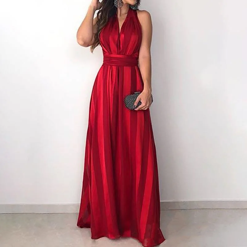 BKLD Red Dress New Spring Summer Fashion Striped Bandage V-Neck Sleeveless Sexy Evening Party Dresses Clothes For Women