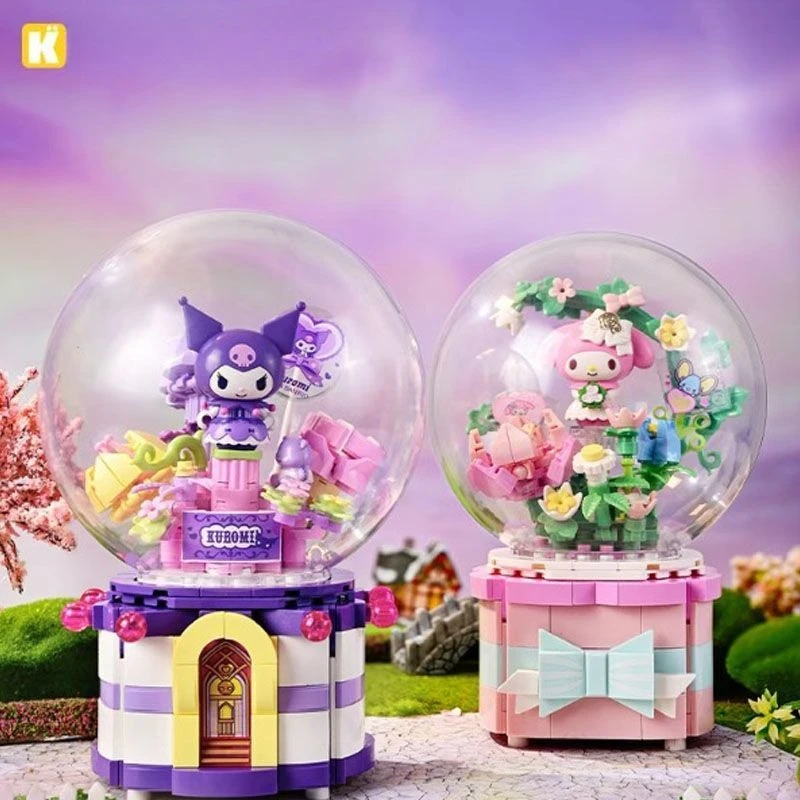 

Keeppley Sanrio Building Block DIY HelloKitty Kuromi My Melody Music Box Action Figure Anime Collection Kids Toys Gift