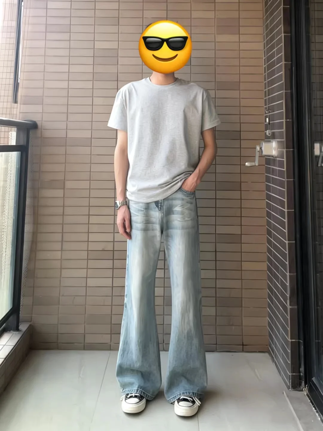 Calça Jeans Azul Claro de Perna Reta Unissex, Fina para o Verão, com Efeito Emagrecedor, Estilo High Street, Versão Estreita,...