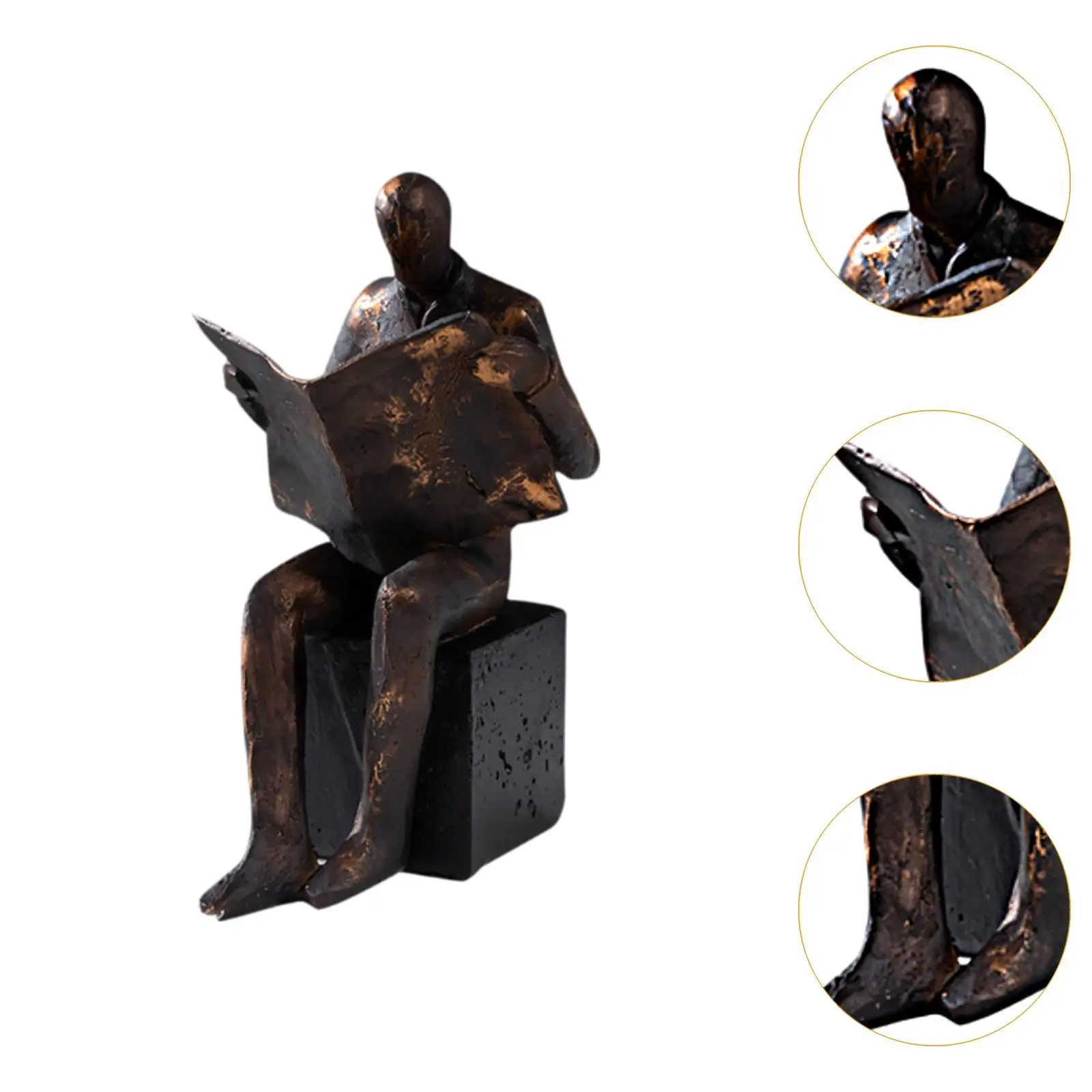 Reading Figurine Bookend Resin Modern Bookshelf Decor Reader Statue Collectible Abstract Art Sculpture for Shelves Desktop Home