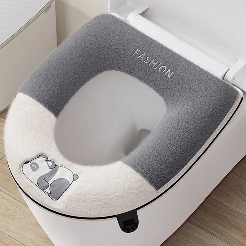 Cute Panda Home soft Toilet Seat Cover Thickened for winter Toilet pad case Warm WC rim Mat cape Portable Zipper potty cushion