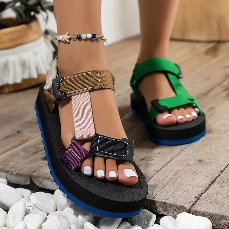 

Summer New European and American Thick-soled Color-blocking Beach Shoes Women's Platform Sandals Zapatos De Mujer