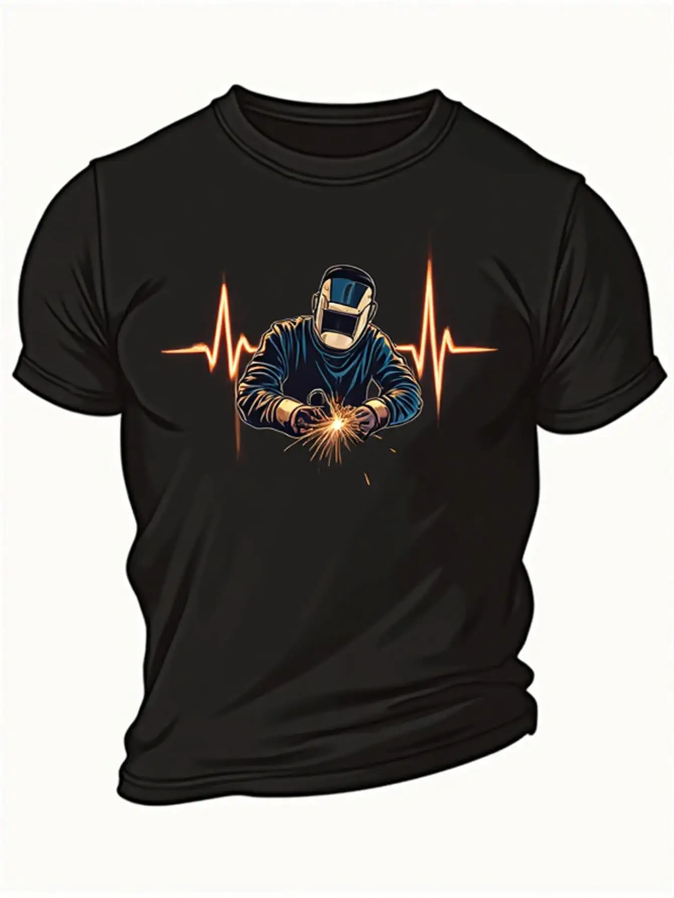 

Men's Welder Graphic T-Shirt Industrial Welding Sparks and Heartbeat Line Design Heavy Duty Workwear T-Shirt All-Season Casual Workwear T-Shirt Suitable for Welders, Construction Workers, Metal Workers Halloween