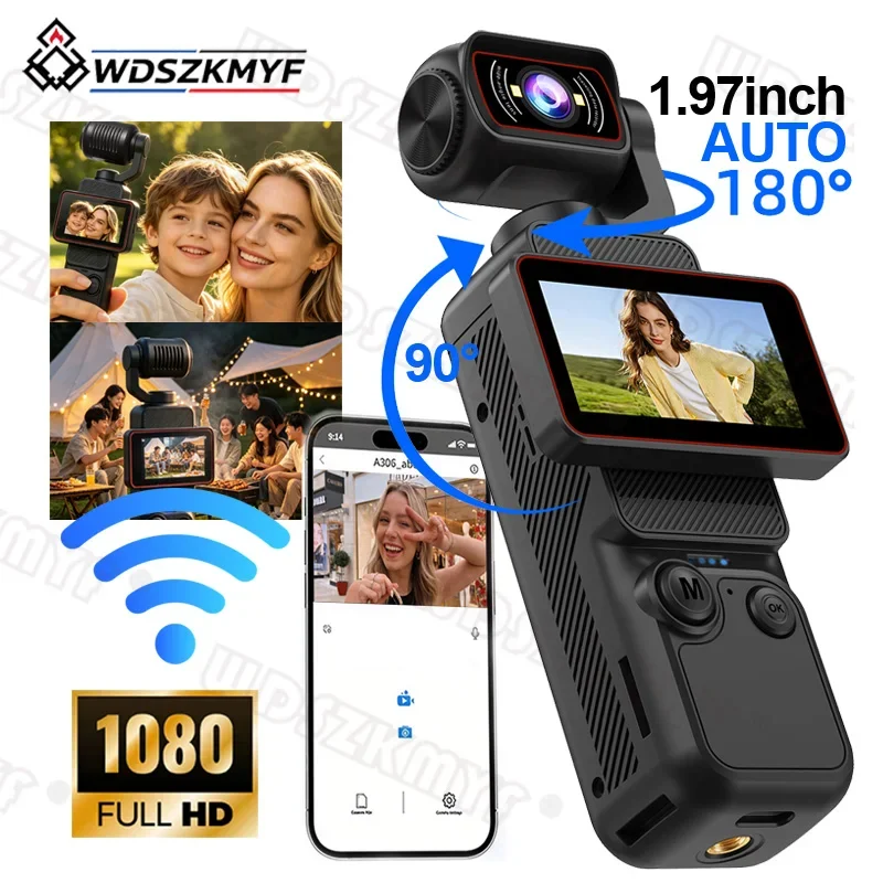 FHD Action Camera 180° Auto Lens 90° Flip Screen WIFI 1080P 1.97 Inch Pocket Digital Camera Sports Cam Consumer Electronics