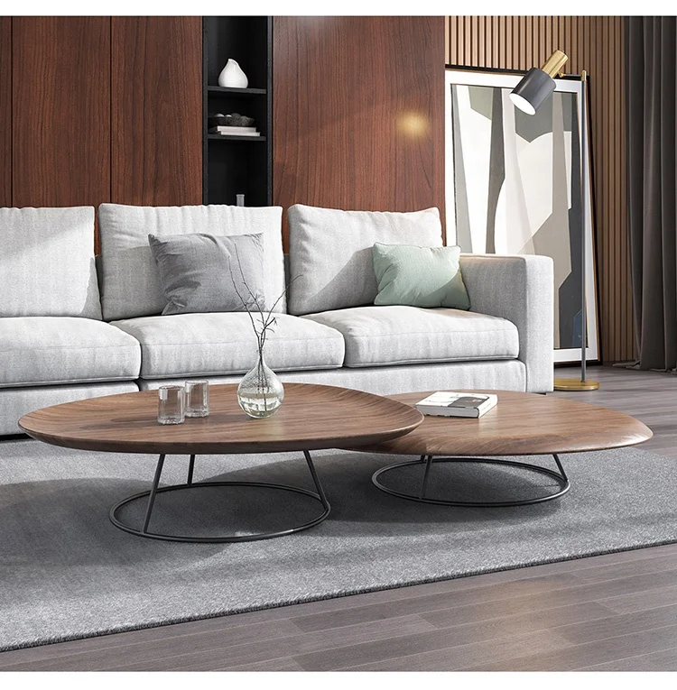 High Quality Wooden Coffee Tables Modern Concave And Convex Veneer Finish Center Consult Table Set