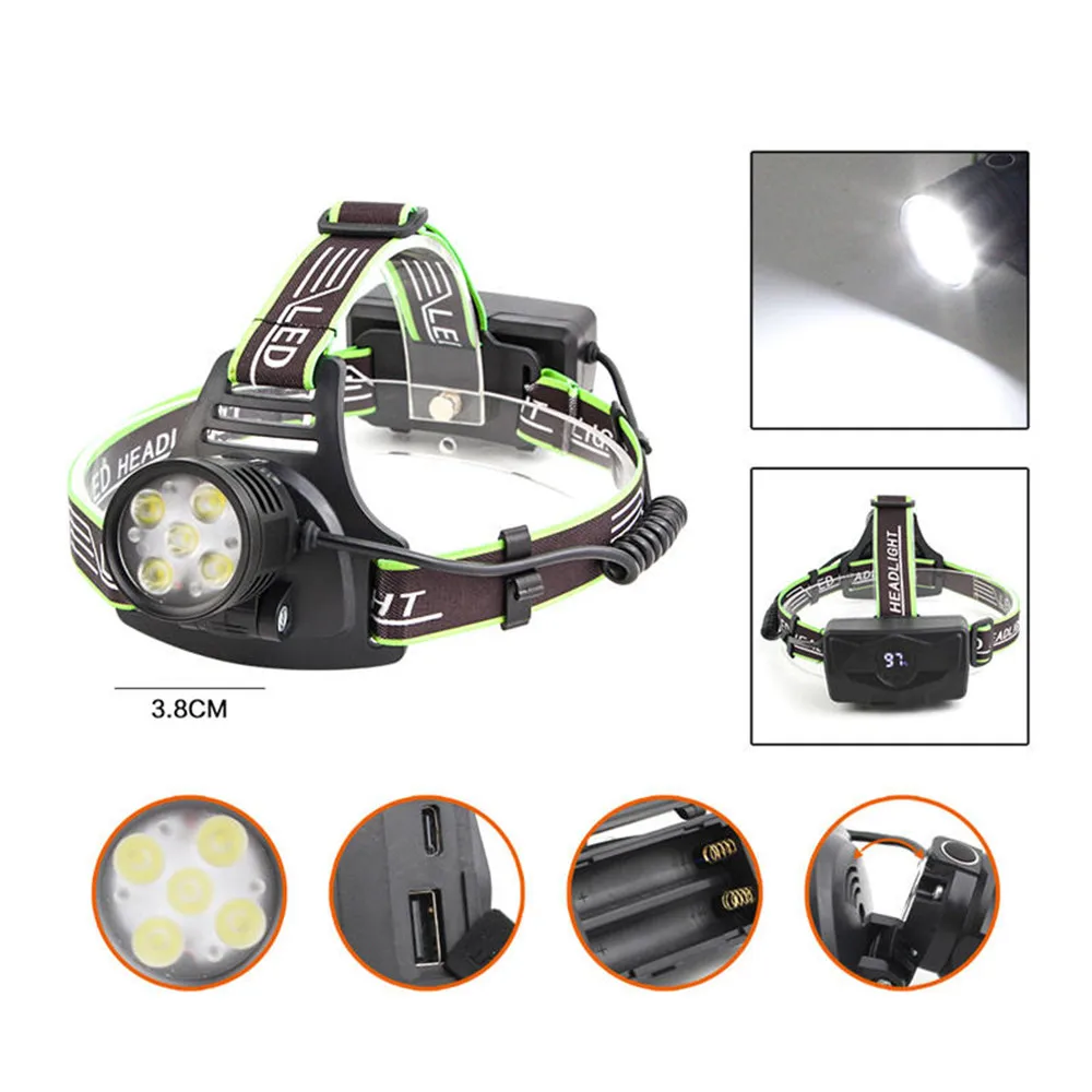 New High Power 5*XHP50.2 LED Headlight Lamp With Digital Display Type-C Charging Universal Portable Head lamp For Night Fishing