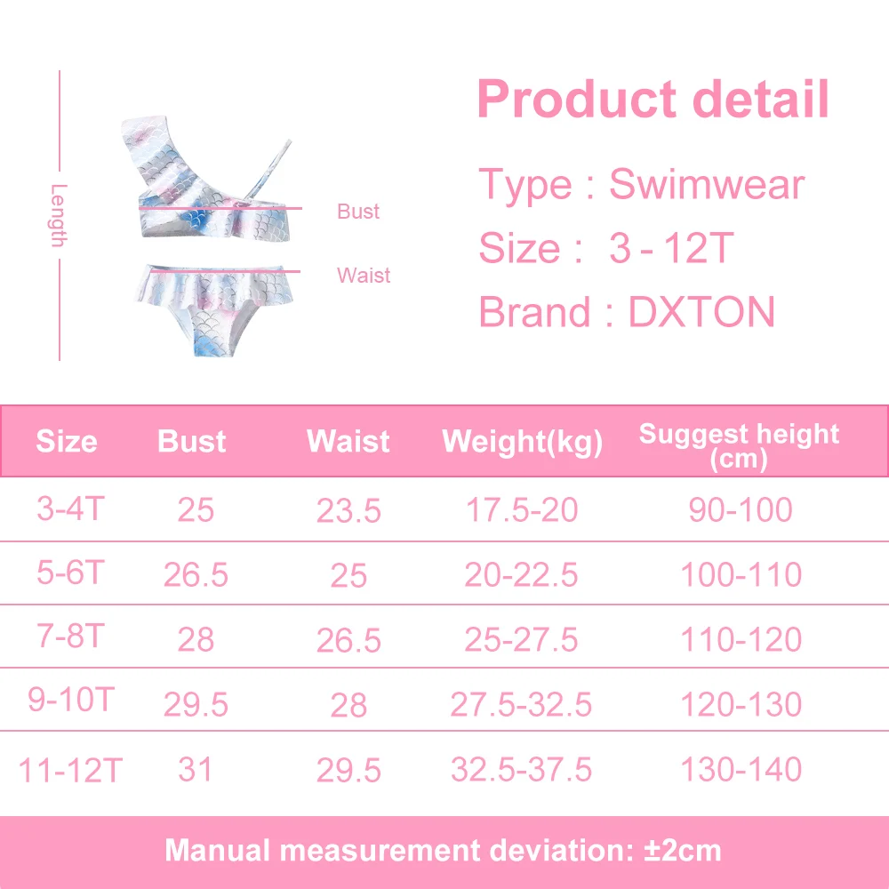 DXTON Girl Swimsuit 2 pcs for 3 to 10 Yrs Girl Sleeveless Swimming Wear Mermaid Print Swimwear For Children Summer Bathing Suits