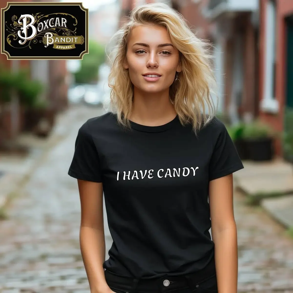 Ich habe ein tolles, klassisches T-Shirt mit der Aufschrift „Candy Just a great pickup line anywhere you go“.