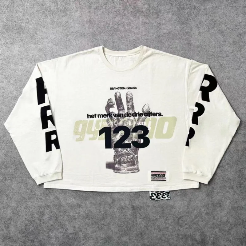 

New Oversized Streetwear Mens Womens RRR123 Sweatshirt 1:1 Character Letter Pattern Print Casual White Long Sleeve T-Shirt