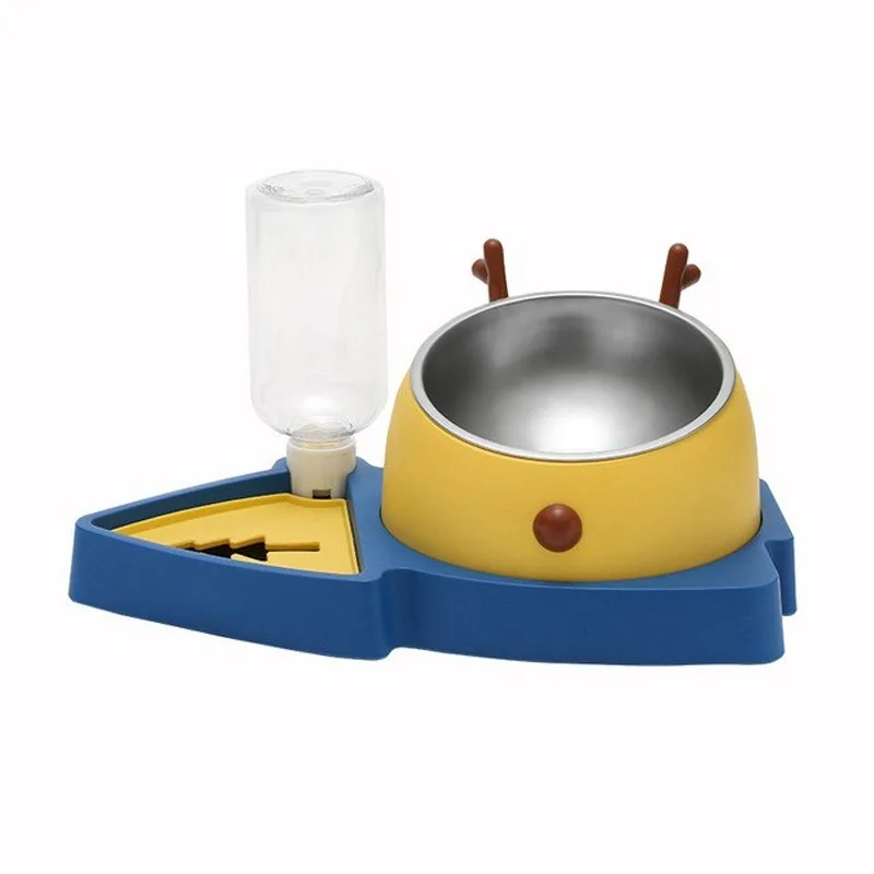 Pet Cat Food Bowl Automatic Feeder All-in-One Splice Dog Cat Food Bowl and Drinking Fountain Drinking Raised Standing Dish Bowl