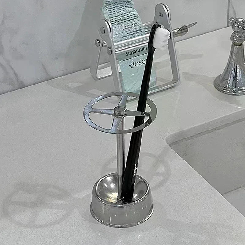 

Подставка для зубных щеток из нержавеющей стали, держатель для зубной пасты, органайзер для хранения дома, кухонная полка, аксессуары для ванной комнаты, ленивый дозатор для тюбиков