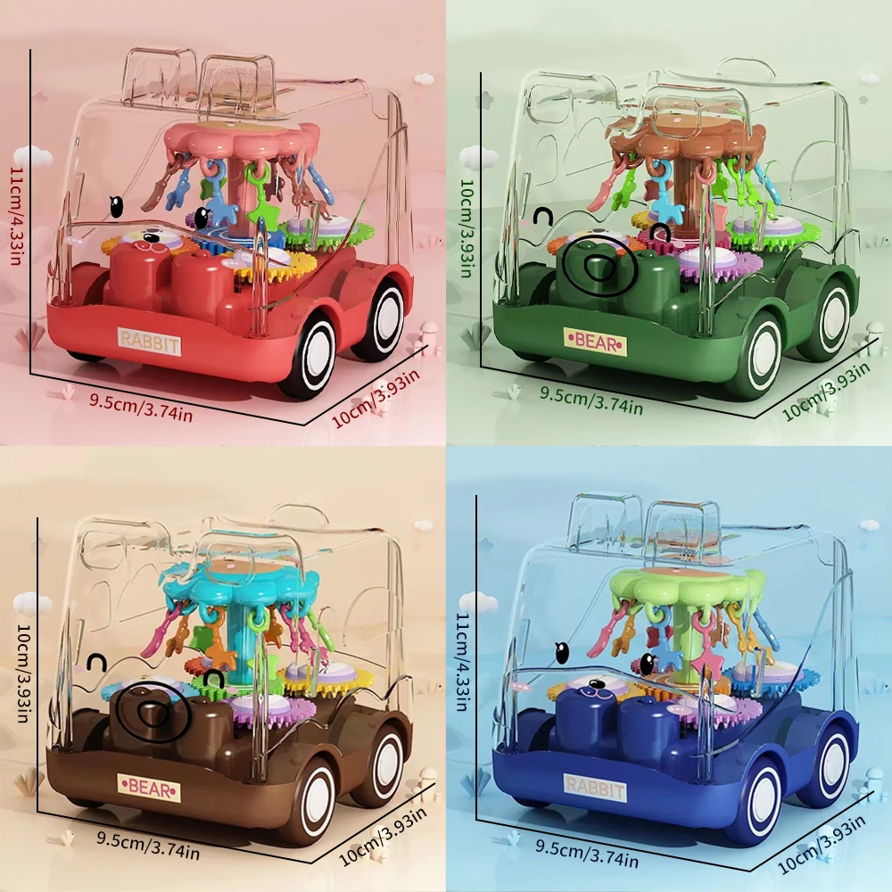 รถของเล่นรูปเฟืองแบบโปร่งใสสำหรับเด็กรูปการ์ตูนสัตว์แรงเฉื่อยรถโมเดลรถบัสของเล่นรถดึงถอยหลังรถของเล่นของขวัญสำหรับเด็กผู้ชาย
