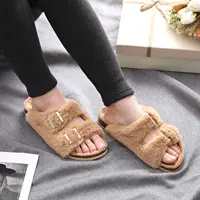 Crestar Women Fuzzy Slippers with Cork Footbed Fluffy Slide Sandals Open Toe Indoor House Shoes Arch Support Adjustable Slippers - Image 3