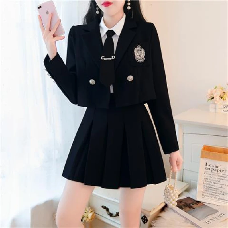 Conjunto de traje corto y minifalda plisada para mujer, uniforme escolar JK para estudiante, novedad de 2024