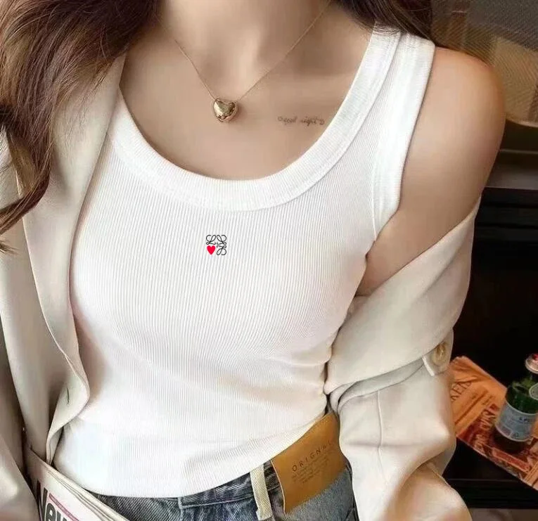 Summer Fashionable Women's Sexy Slim Blouse O Collar Sleeveless Lady's Running Tanks Vest Letter Street Luxury Brand Tops Tees