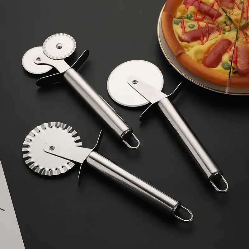 4 Patterns Stainless Steel Pizza Cutter Double Roller Pizza Knife Cutter Pastry Pasta Dough Crimper Kitchen Pizza Tools