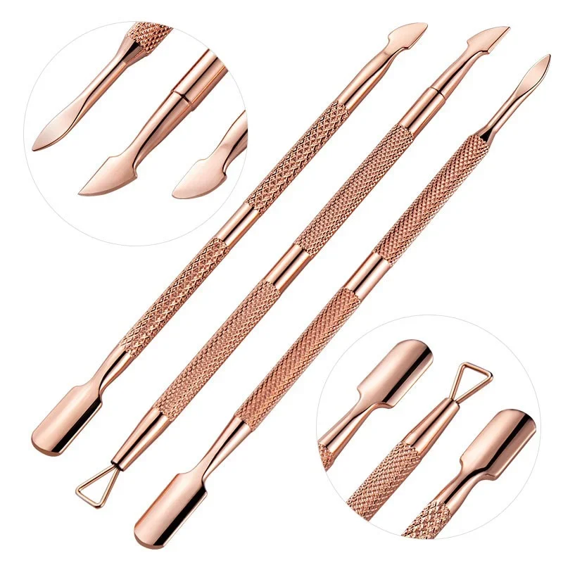 3 Stks/set Rvs Nail Cuticle Pusher Art Bestanden Gel Polish Verwijderen Manicure Care Groef Schoon Gereedschap