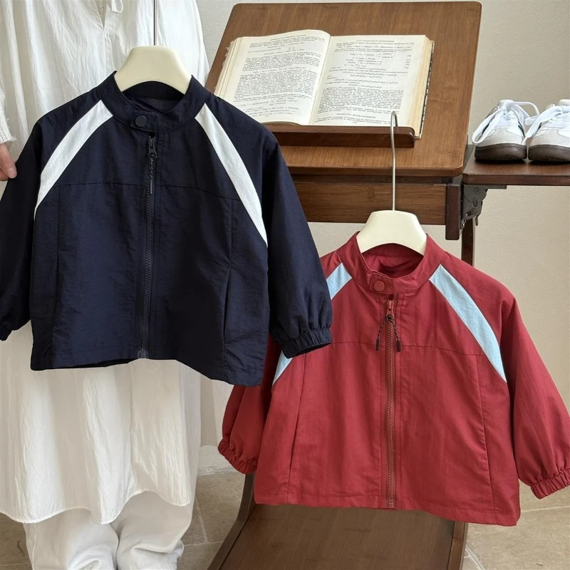 

2026 Embroidered Jacket, Boys' Color Block Windbreaker, Baby Baseball Style Coat & Trendy Children's Spring Autumn Outerwear