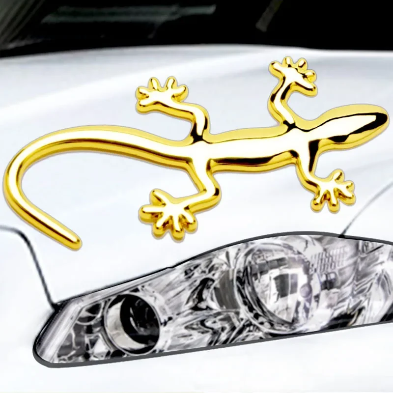 GEFENSI 3D Metal Gecko Shape Lizard Logo Chrome Car Badge Emblems Sticker Decal Self-adhesive Car SUV Decoration Accessories Sil
