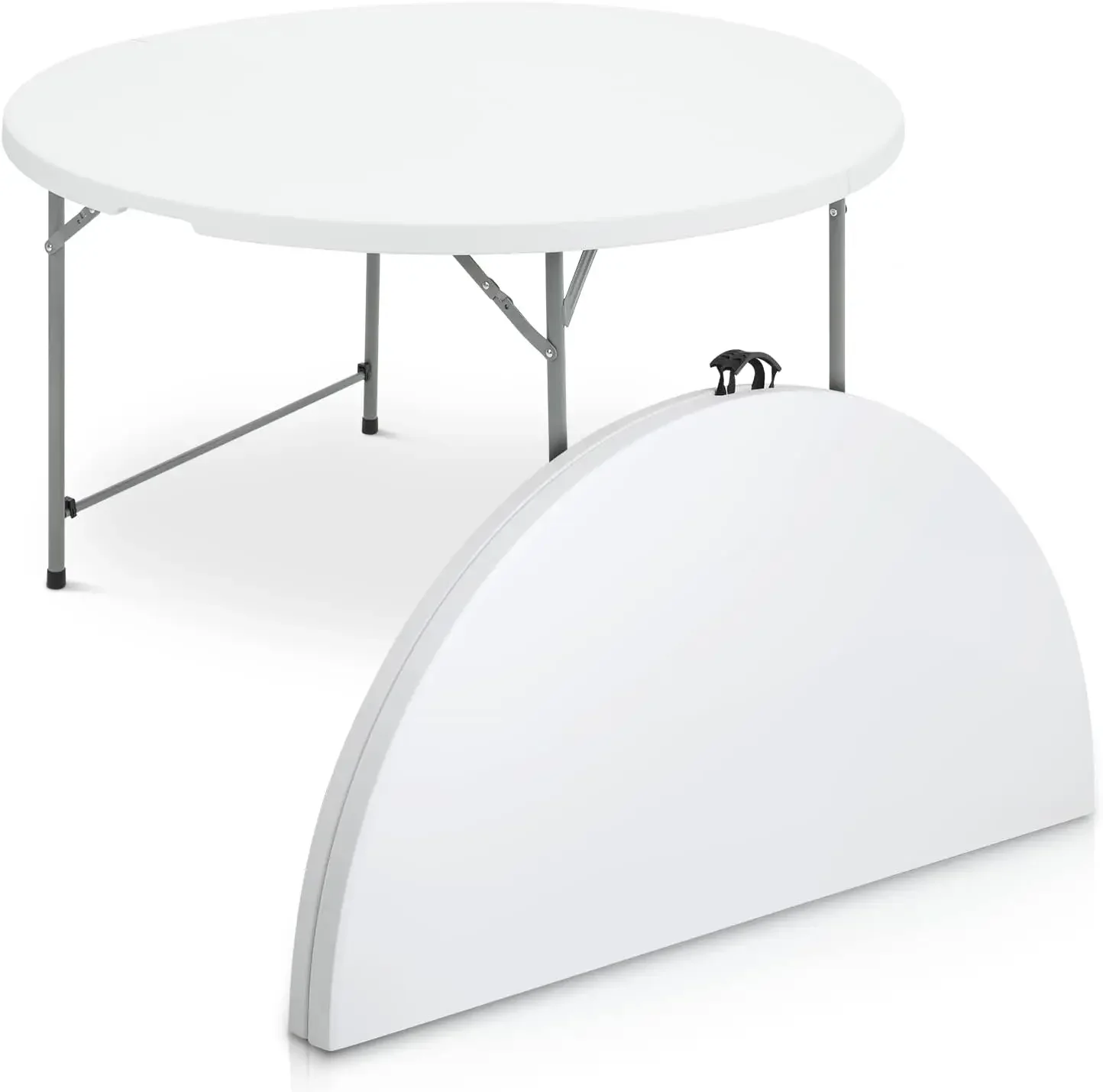 4.5Ft Round Folding Table, Indoor Outdoor Plastic Dining Card Table with Handle and Lock for Picnic Party Banquet Wedd