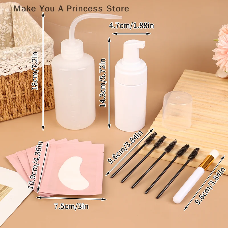 1/13Pcs Eyelash Extension Cleaning Kit Lash Shampoo Brush Soap Foam Washing Bottle Set Eyebrow Mascara Wand Eye Pad Patches