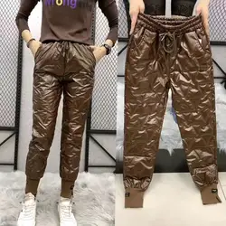 Autumn Cotton Trousers for Women's Snow Outerwear 2023 Winter New High Waist Thick Casual Feet Harem Pants Warm Casual Pants