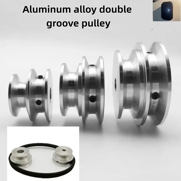 Diameter:40mm  Inner Hole:8mm Aluminum Alloy A-type Double Groove Pulley B Spindle Motor Belt Drive Wheel Diy V-belt