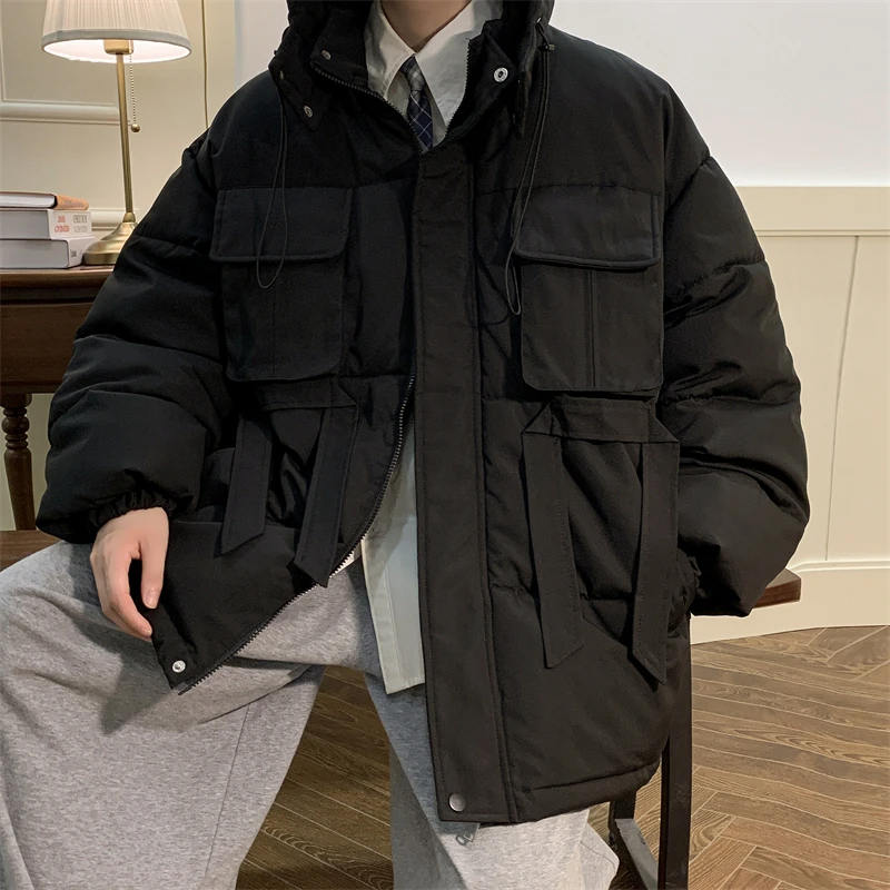 LAPPSTER-Youth Y2k Pockets Cargo Parkas Winter Bubble Coat 2023 Korean Puffer Jacket Black Windproof Waterproof Warm Jackets