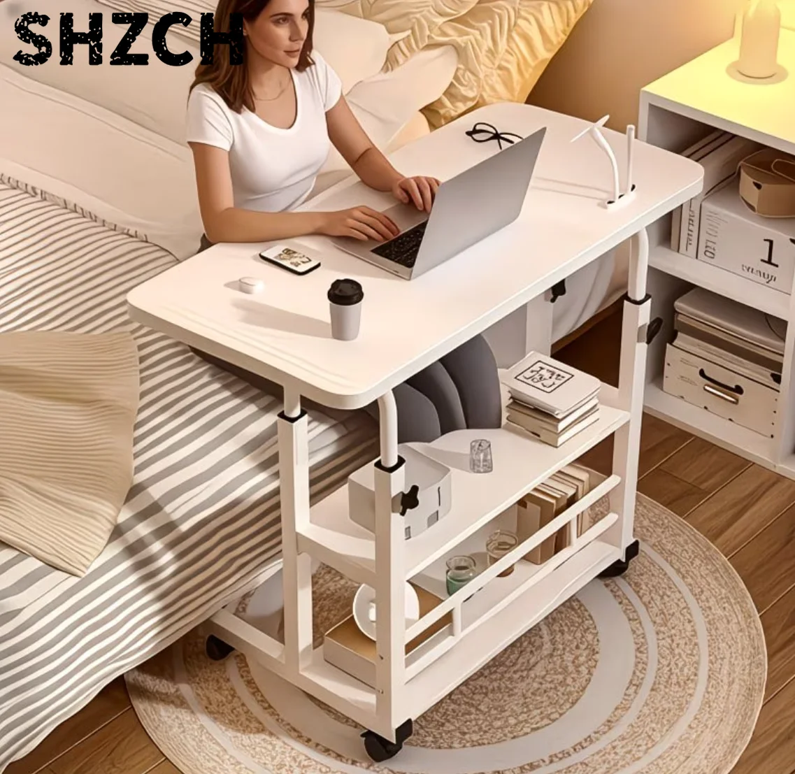 Three-layer Metal Foldable Table, Durable, with Height Adjustment and Expansion Surface, Suitable for Mobile Desktop of Computer