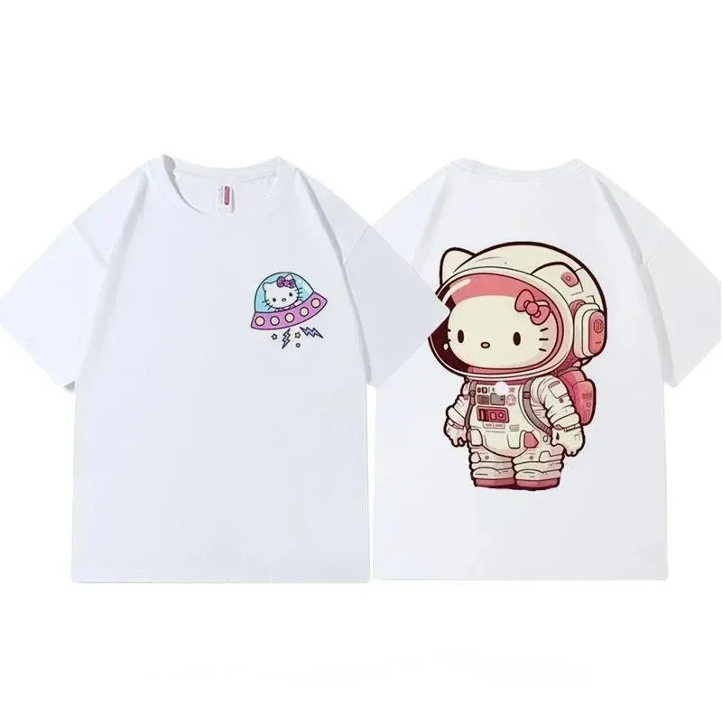 Hello Kitty New Cotton Short Sleeve T-shirts American T Shirt For Men Clothing Style Fashion Loose Tee Shirts Couples Summer Top