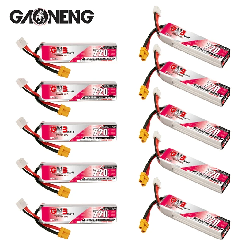 1-10Pcs/Set GAONENG GNB 2S HV Lipo Battery 720mAh 7.6V 100C/200C XT30U-F Plug for RC FPV Whoop Frame Kit Tinywhoop Racing Drone