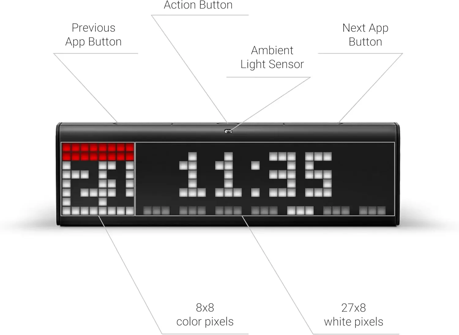 ساعة واي فاي للمنزل الذكي - وساعة منبه رقمية لعداد الوسائط الاجتماعية وصندوق إضاءة السينما مع فن بكسل ريترو للطقس