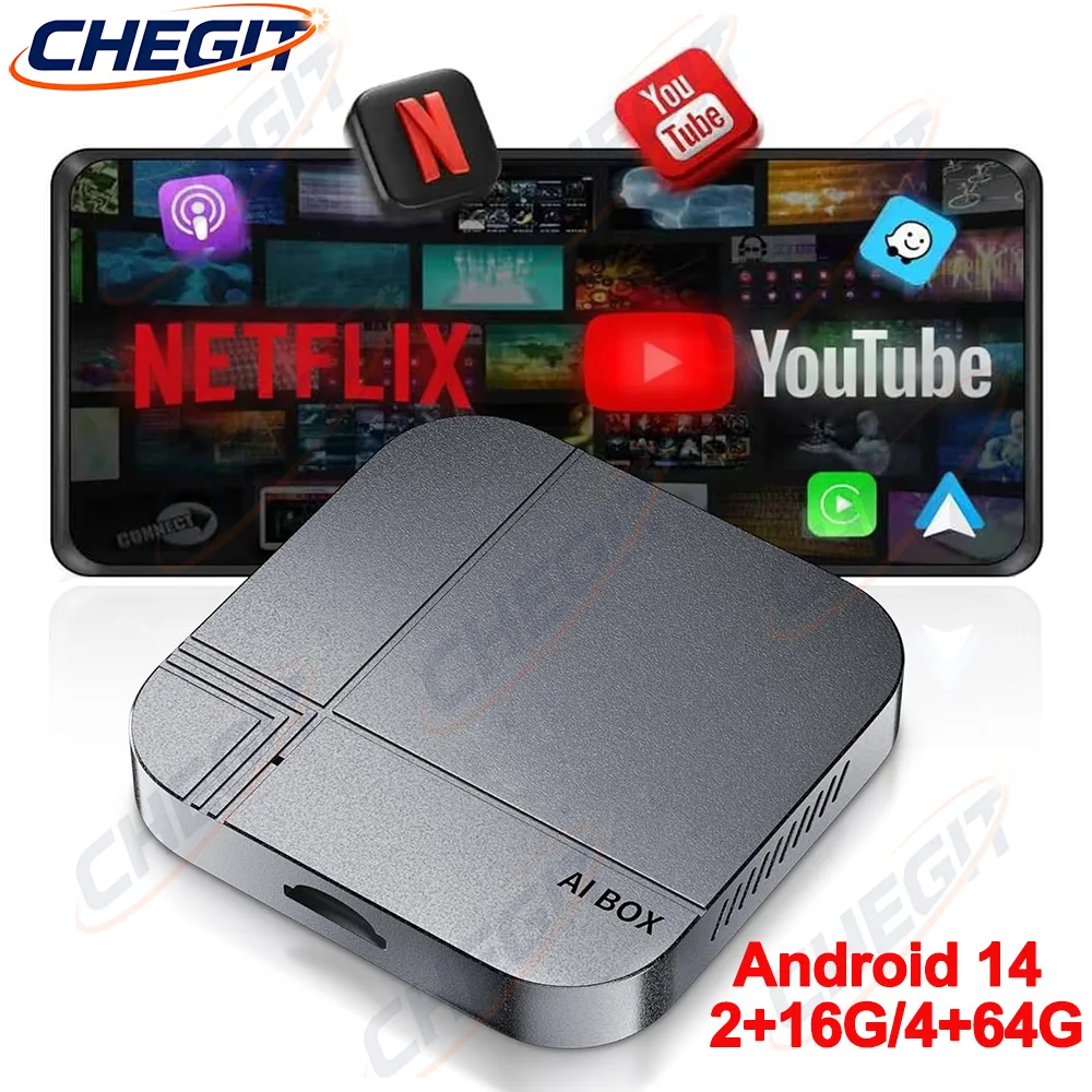 

Smart AI Box 4+64G 2+16G Android14 Wireless CarPlay Adapter For Android Auto Wireless CarPlay Adapter For YouTube Netflix