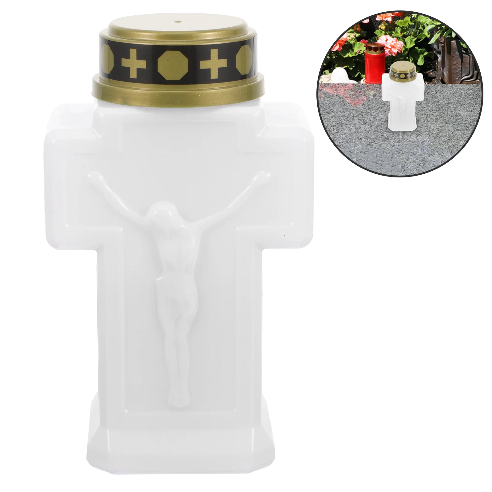 Cross Jesus Powered Light Pet Electric Lamps Operated Plastic Lights for Cemetery Flameless Garden