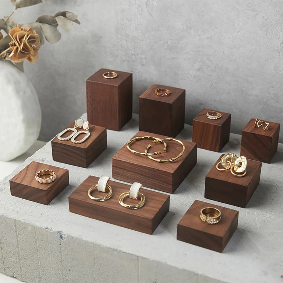 Walnut Ring Earring Necklace Jewelry Display Stands Wood bBracelet Jewelrys Storage Rack Exhibitor Store Decor