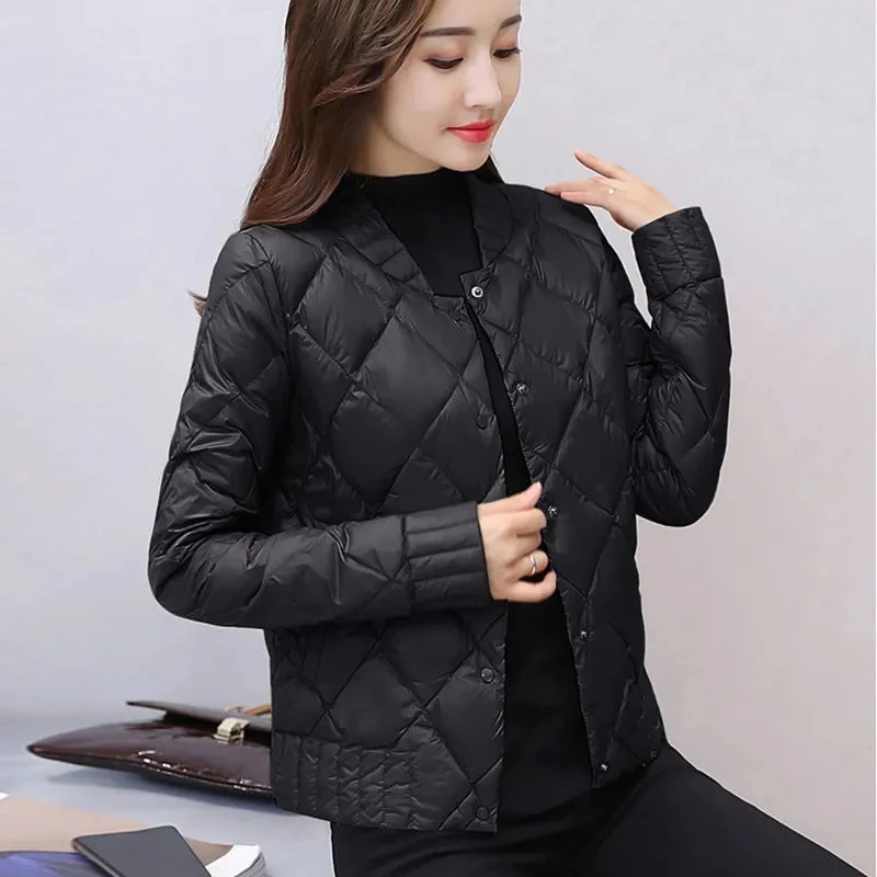 Light Thin Women\'s Down Cotton Coat 2024 Winter New Parkas Short Female Korean Loose Thin Jacket Stitching Padded Overcoat Tops