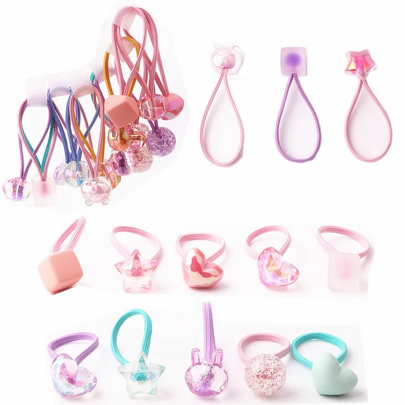 3pcs/lot Candy Color Cracked Shaped Pendant Hair Rope Glitter Ponytail Holder Elastic