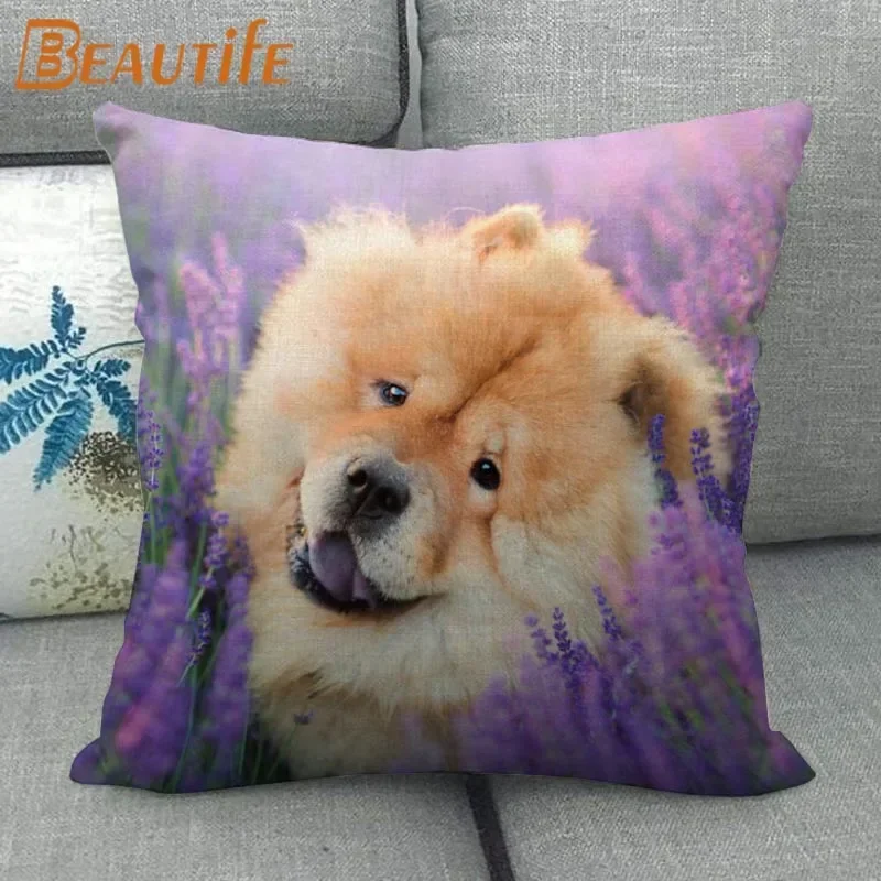 Custom Chow Chow Dog Pillowcase Cartoon Girl Wedding Decorative Cotton Linen Pillow Case For Home Pillow Cover 45X45cm One Side