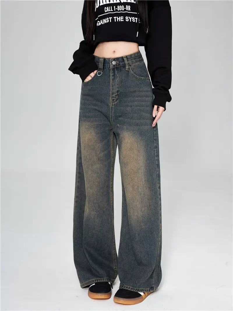 

Новые мужские мешковатые прямые широкие джинсы, мужские модные винтажные повседневные джинсовые брюки, молодежные популярные брендовые уличные брюки