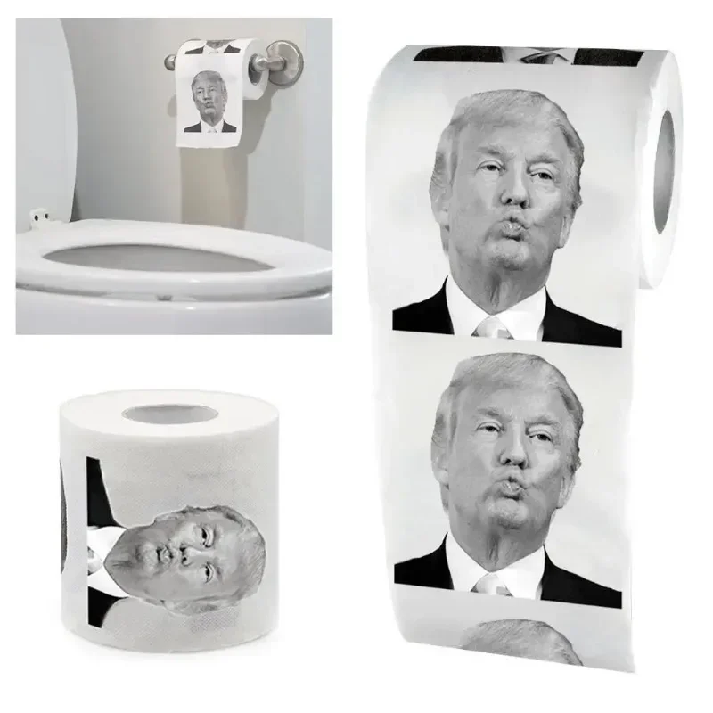 Humor Toiletily Paper Creative Funny Donald Trump Printed Pattern Toilet Paper Pure Wood Pulp Non-fading Bathroom Rolling Paper