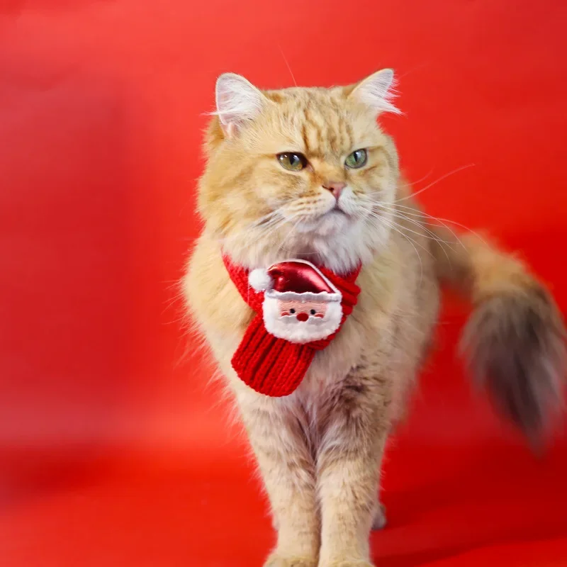 Pets Christmas Scarf Hat Warm Knitted Costume Cat and Dog Cartoon Elk Snowman Knitted Comfortable Scarf Pet Dress Up Supplies
