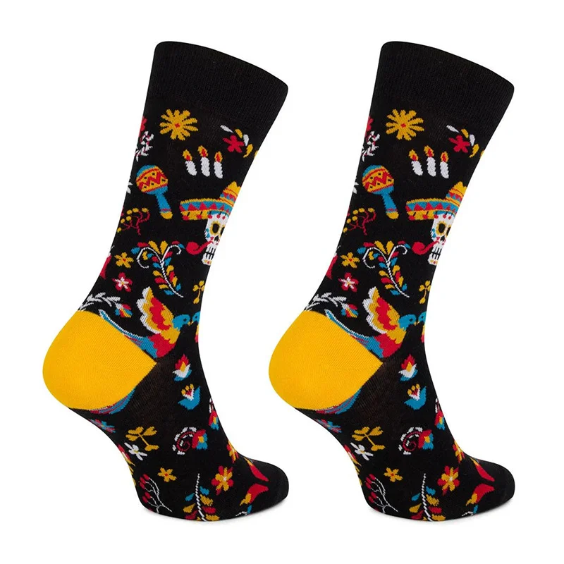 Sugar Skull Guitar Flower Crew Socks Day Of The Dead Mexico dia de Muertos calzini colorati in cotone scheletro Unisex donna uomo calzini