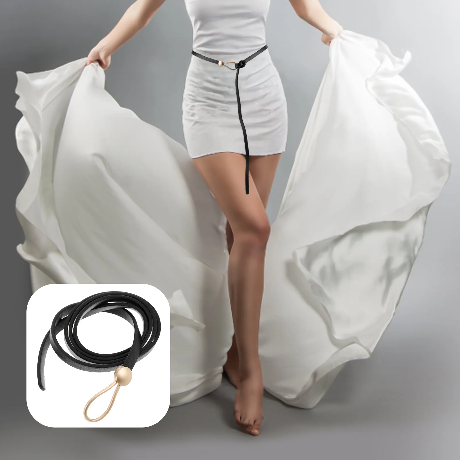 

Women Skinny PU Knot Waist Belt Thin Adjustable Tie Belt for Dress Jeans Fashion Skinny Waist Chain Wide Belts for Women Dresses