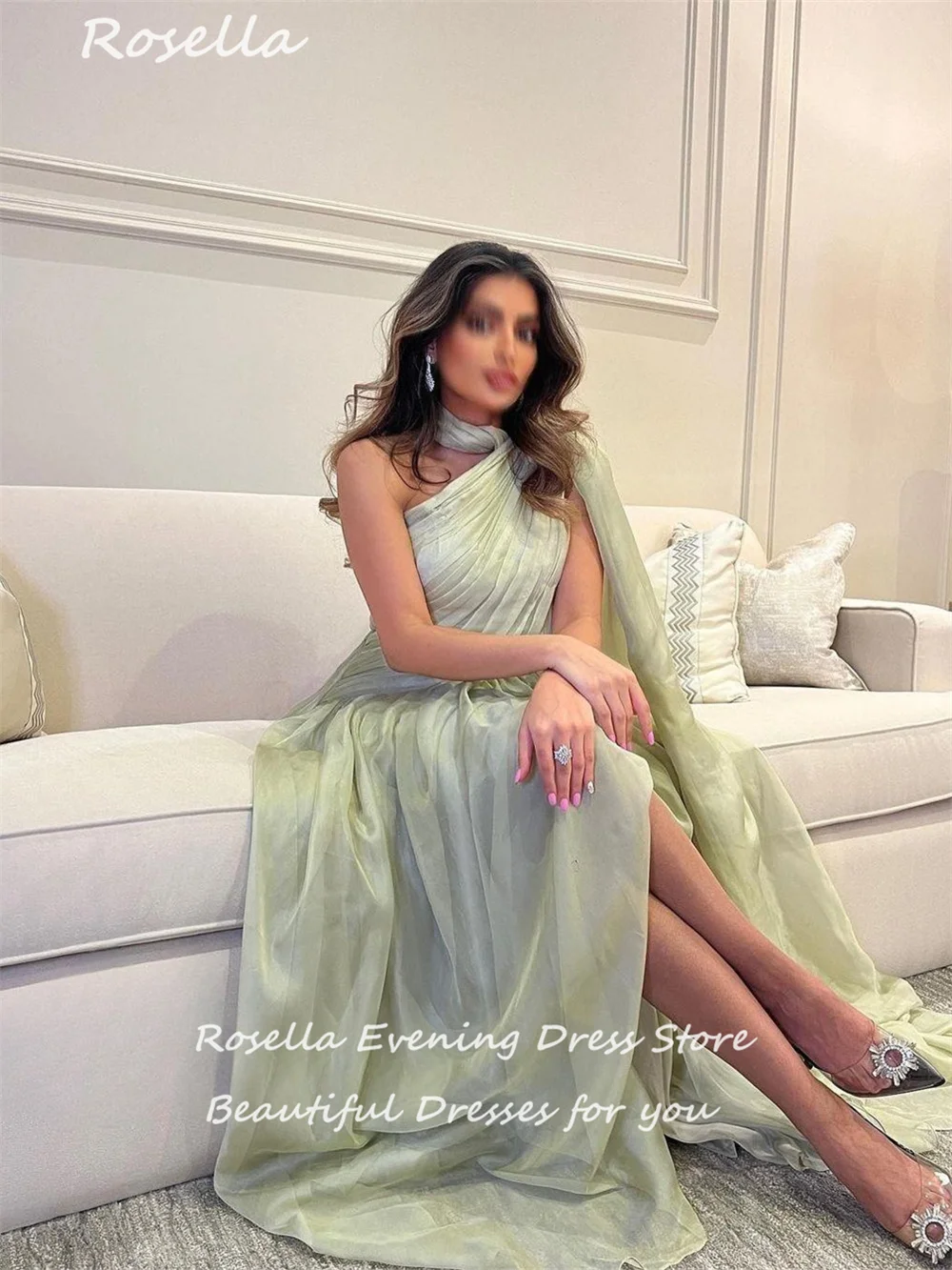 ROSELLA Green One Shoulder Evening Dresses Pleated Floor Length A Line Women Formal Party Dress Saudi Arabia New 2023