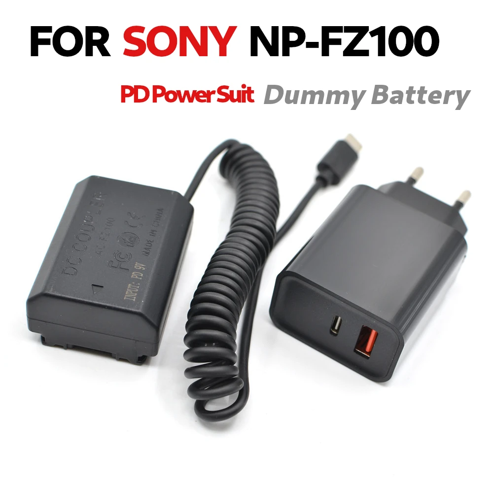 USB Type-C NP FZ100  Spring Cable  Adapter DC Coupler Dummy Battery+PD Charger For Sony Alpha A9R A9S A7C 7M3 FX30 A7M4/A7IV